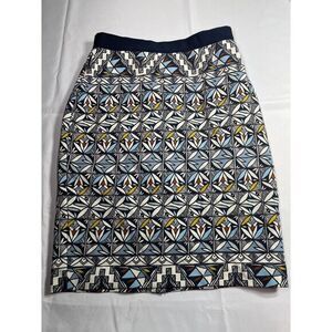Tory Burch Geometric Print A-Line Skirt with Navy Elastic Waistband size s‎